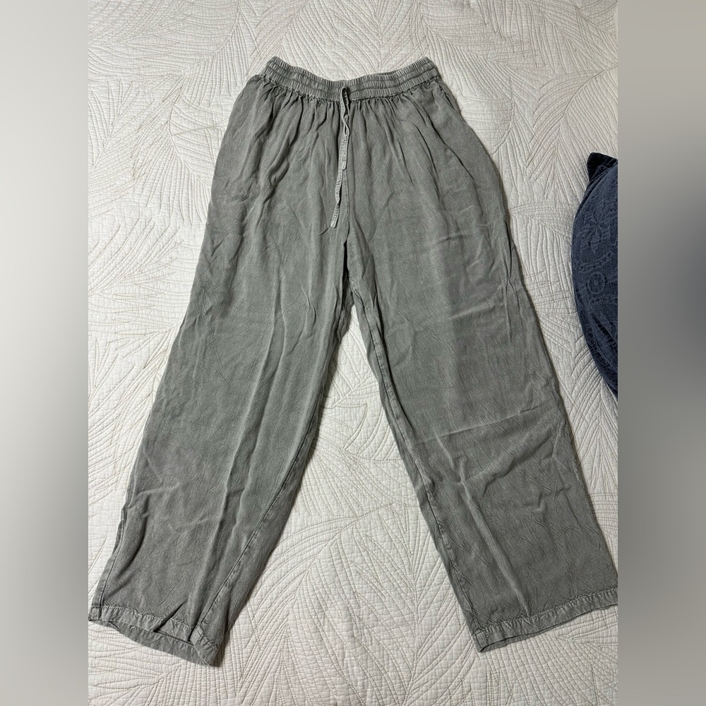 Gray Green Linen Drawstring Pants Beach Cover Up